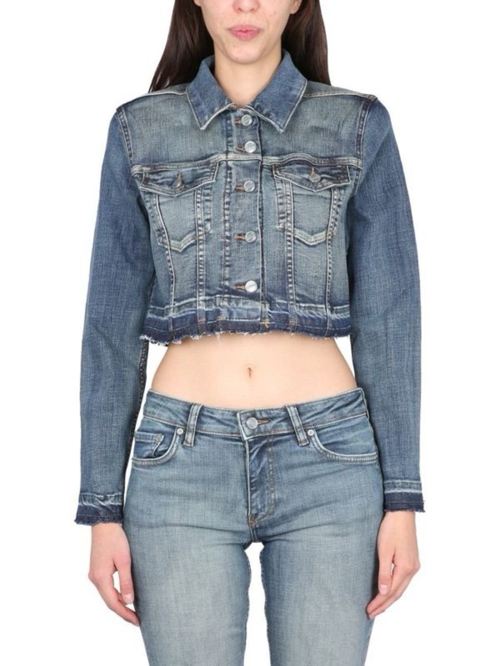 Ganni Blue Denim Jean jacket cropped button collared size 36 (XS-S 4) designer